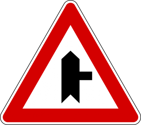 Junction with a minor side-road from right